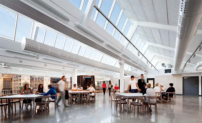 Rooflight solution with Northlight modules. HIgh school Sågbäckgymnasiet - Interior.