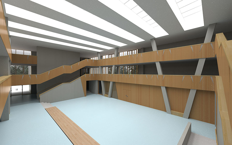 Luminance rendering under overcast sky with photo realistic image, Hessenwaldschule school project 