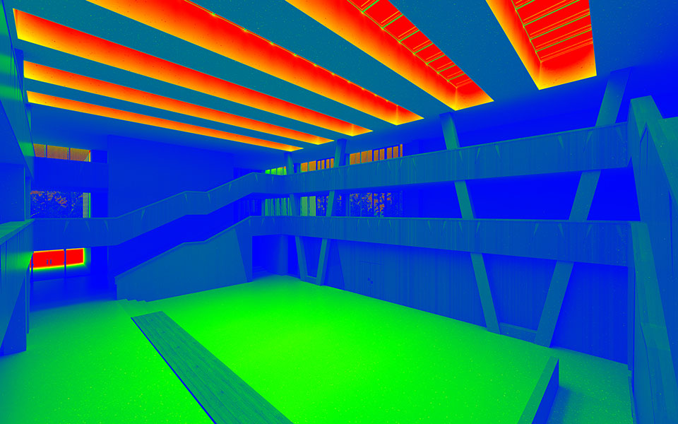Luminance rendering under overcast sky with false color mapping, Hessenwaldschule school project 
