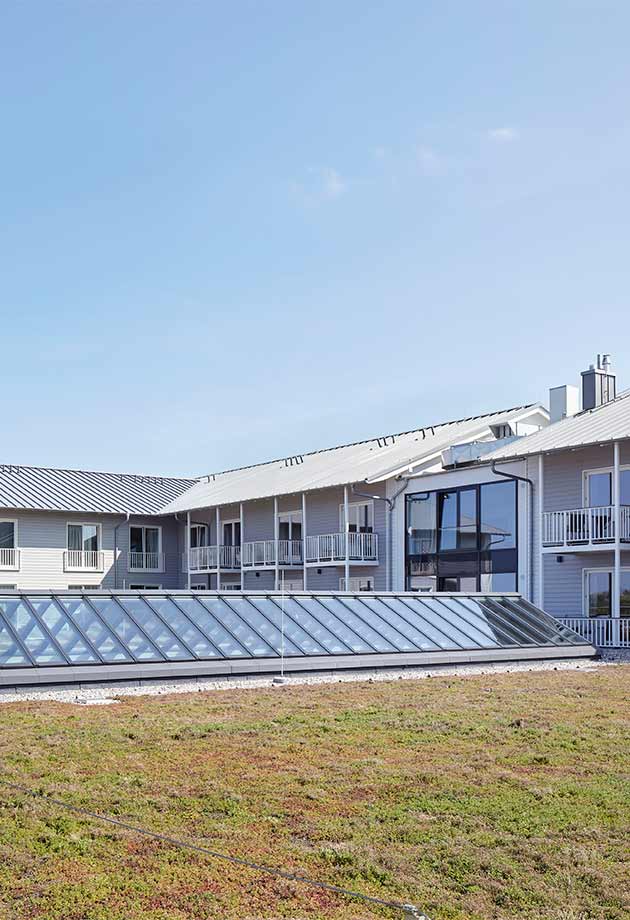 External view of VELUX Ridgelight 25-40° solution in the Lister Markt shopping mall, List on Sylt, Germany