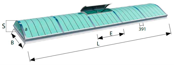 Grillodur vaulted rooflight dimensions