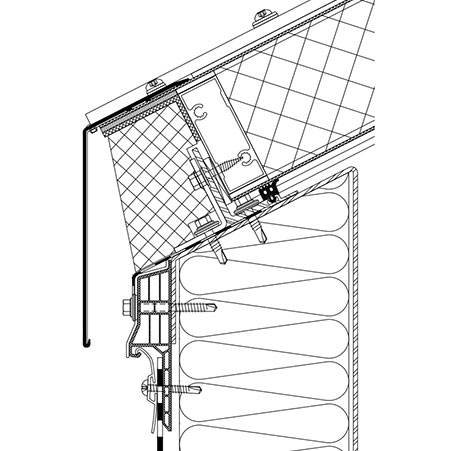 Detail of roof sheeting connection system for Grillodur