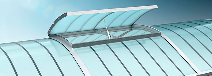 Grillodur continuous rooflight illustration with open flap