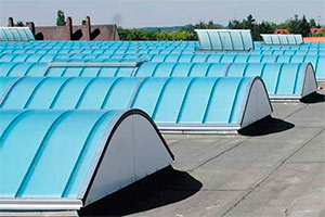 Grillodur barrel vault continuous rooflights in blue transparent 