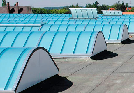 Grillodur barrel vault continuous rooflights in blue transparent 