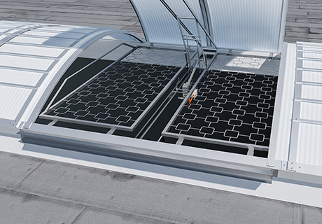 Safety and fall through protection system LB-DDS for rooflight flaps 