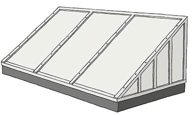 Illustration of a mono pitched Vario Therm-S continuous rooflight with gables