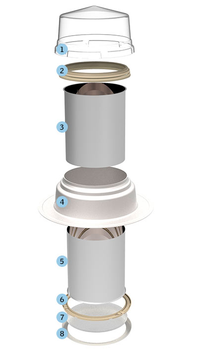Exploded view of a Daylight Tube with reference numbers for explanations