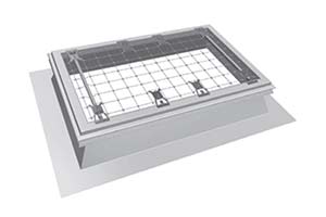 Illustration of a top-mounted fall-through protection system for a dome