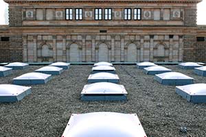 Exterior view of groups of Dome Rooflights creating a pattern of daylight