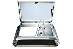 Illustration of a comfort venting Dome Rooflight with roof access