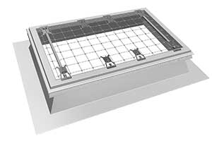 Illustration of a steel pipe system for fall-through protection