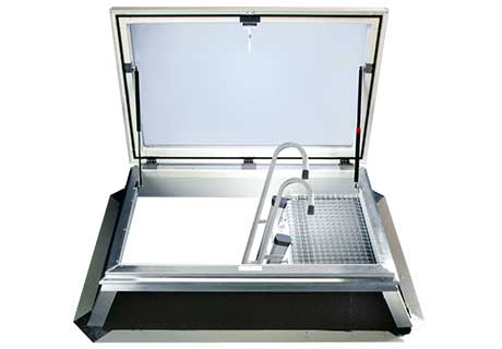 Illustration of a comfort venting Dome Rooflight with roof access