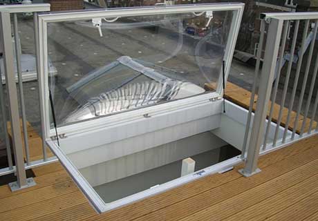 Exterior view of a Dome Rooflight with roof access