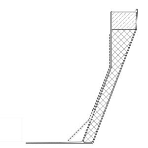 Cross cut illustration of a 2-skinned glassfibre reinforced plastic aluminium upstand for metal roofs