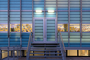 Grillodur façade with windows and doors exterior