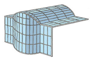 Illustration of Stick System glass solution including facade glazing