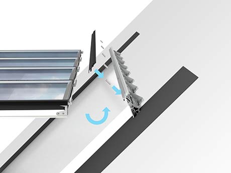 Installation principle for glazing panels double glazing, illustrating attachment to the roof.