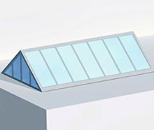 Dual pitched solution with glass gable installed on a flat roof