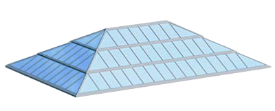 Dual pitched step solution with hipped ends.