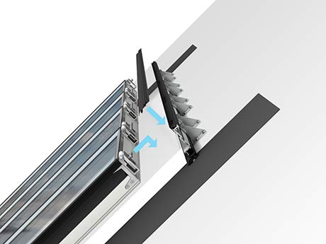 Installation principle for glazing panels triple glazing, illustrating attachment to the roof.