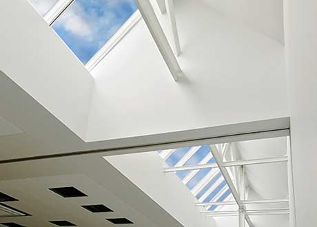 Rooflight solution with daylight and heat control. Infill panel for ventilation shaft or hiding a wall.