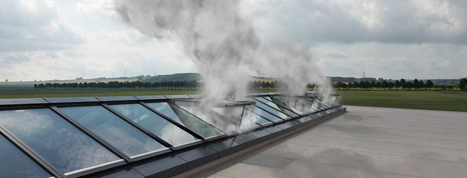 Rooflight solution with smoke ventilation. Smoke simulation from Sonneborn.