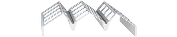 Ridgelight and asymmetrical Ridgelight solutions combined, installed between roof sections of varying height.