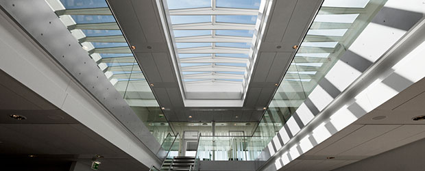 Rooflight solution with Ridgelight 5° with beams, ATP, Vordingborg, Denmark