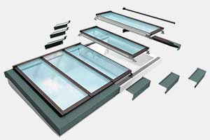 Illustration showing the construction of a modular skylight